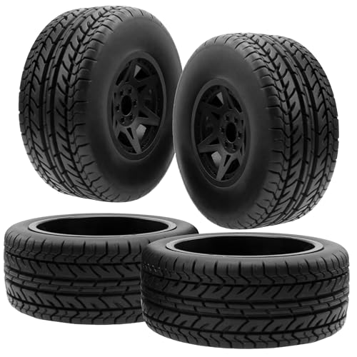 Not-Glued 4-Pack RC Short Course Truck Wheels & Tires w/Foam Inserts OD110mm Compatible with Losi Tenacity Traxxas Arrma HPI Redcat Blackout 1/10 RC Short Course,6-Spoke