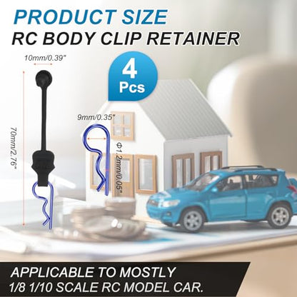 MECCANIXITY 4 Pcs RC Body Clip Retainers, 1.2mm Rod RC Clips Shell Fixed Buckle Lock Springy R Pins Shell Replacement Parts for All 1/8 1/10 Scale Model Car Crawler Truck(Blue) - color: Blue Tab Blue Clip