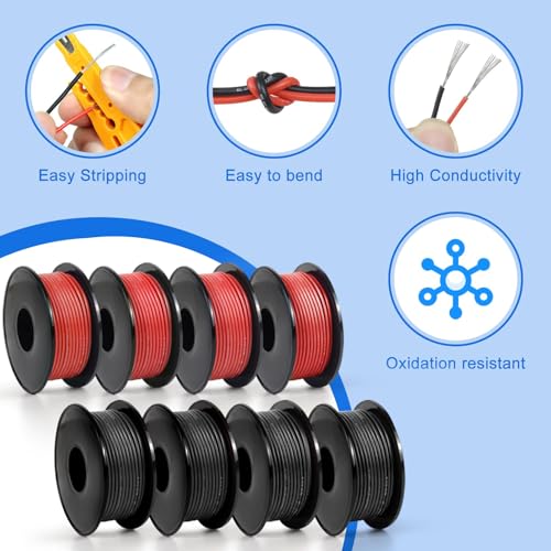 18 AWG Stranded Wire Spool, 16.5ft Silicone Electrical Tinned Copper Wire, 18 Gauge Flexible Red Black Cable Hook Up Wire Kit for DIY, Automotive, Home, and Power Wiring - size: 16.5FT 2 Colors, style: 18AWG