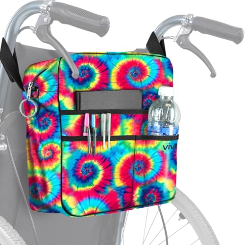 Vive Wheelchair Bag - Machine Washable, Double-Stitched, Water-Resistant Accessory Backpack for Rollators, Wheel Chairs, Walkers - Pouch with XL Pockets & Straps for Quick Installation - color: Tie Dye