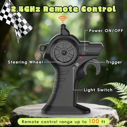 Dinosaur Remote Control Car, 2.4GHz Monster Truck Toys Rechargeable RC Cars 1:24 Scale RC Truck with LED Light Movable Mouth, Dinosaur Cars Toys for Kids Boys 6-8 8-12 Birthday Gift, Green - color: Green
