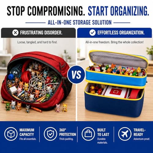 Carrying Case for Toniebox Gen 1 & 2, Holds 25+ Figures & Accessories | 2-layer top tray+deep bottom fit audio box, charging station & headphones; water-resistant with shock-absorbing EPE foam - color: Blue