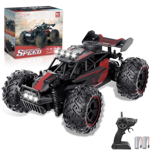 Carox Remote Control Car, 2.4GHz 25KM/H High Speed RC Car, 1:18 Off-Road Monster Truck with LED Lights– Ideal Gift for Boys 6+ - color: Red