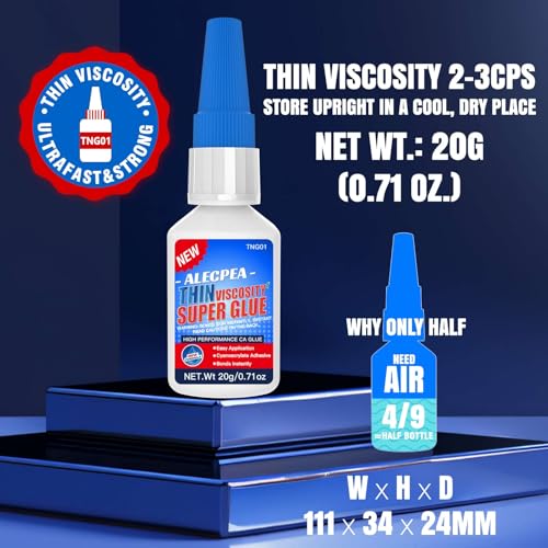 Thin CA Glue 20g, Cyanoacrylate Super Glue with 3 Droppers | Fast 15 Second Set, Clear Capillary Flow For Hairline Gaps In Wood, Metal, Plastic, Ceramic, Rubber, And Jewelry - size: 20g-Clear-Thin