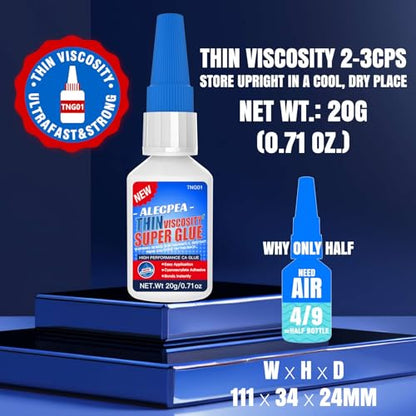Thin CA Glue 20g, Cyanoacrylate Super Glue with 3 Droppers | Fast 15 Second Set, Clear Capillary Flow For Hairline Gaps In Wood, Metal, Plastic, Ceramic, Rubber, And Jewelry - size: 20g-Clear-Thin