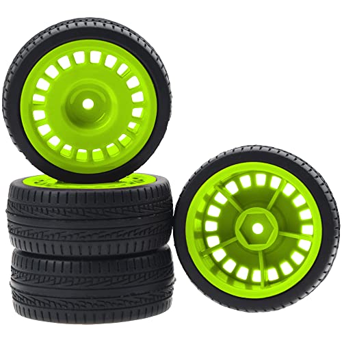 Outer Diameter 70mm Rubber Tires & Nylon 12mm Hex Hub Wheel Rims Compatible with Tamiya HPI Kyosho HSP 1/10 1/12 On-Road Touring Car,WLtoys 1/14 144001 1/18 A959B RC Buggy (Green) - color: Green