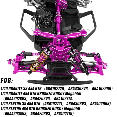 Upgrade Parts for 1/10 Granite/Senton 3S BLX Mega 550,Shocks&Gearbox&Arms&Caster Blocks hubs&25T Servo Saver&Steering Bellcranks&CVD&Support&Transmission&Center Driveshafts&Links,Pink - color: Pink(for 1/10 arrma)