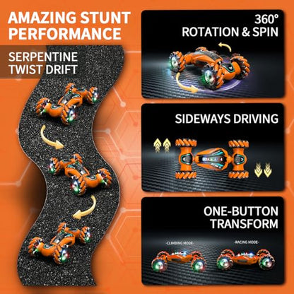 Gesture Sensing RC Stunt Car with Light Music and Mist Spray for Kids 6+, 4WD Off-Road Drift Remote Control Car, 2.4GHz Glove Remote, Rechargeable Toy Vehicle for Boys and Girls Birthday Gift - color: Orange