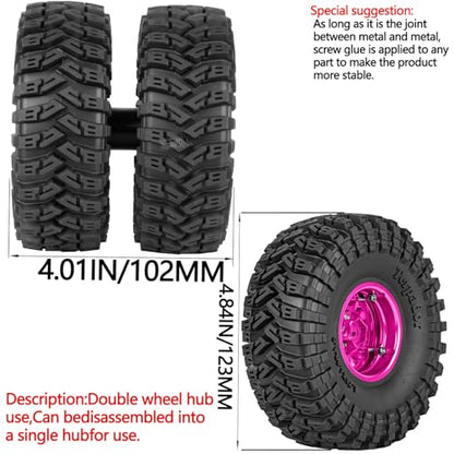 1.9 Dually Beadlock RC Wheel RC Tires for 1/10 SCX10 90046 AXI03007 TRX4 TRX6 VS4-10 Gen7 Gen8 MST CFX D90,Aluminum 1.9" Wheel Hub Rim RC Truck Tires 4pcs w/Adjustable Offset 4PCS Pink - color: Pink/Rc Wheel