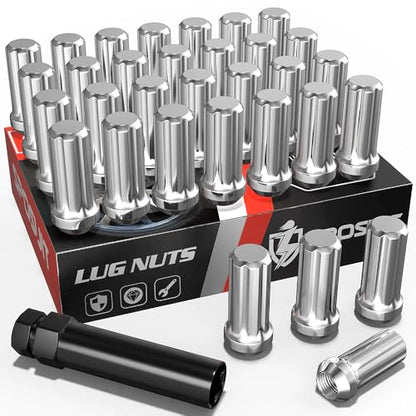 Sposuit M14x1.5 Spline Lug Nuts - Replacement for 2001-2006 GMC Sierra 1500 HD, 1999-2024 Sierra 2500 HD, 2011-2024 Sierra 3500 HD - Closed End Chrome Lug Nut with Socket(32 Pcs) - color: Chrome, size: M14x1.5, style: 32 Pack SplineDrive