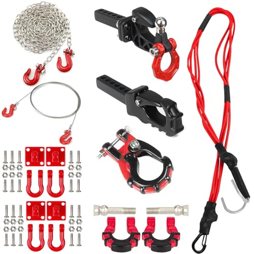 Metal RC Trailer Chain Hook Tow Rope Winch Shackles for 1/10 Crawler Axial SCX10 D90 D110 TRX4 TRX6 Redcat Tamiya RC Decoration Accessories 9 pcs/Set(Red)