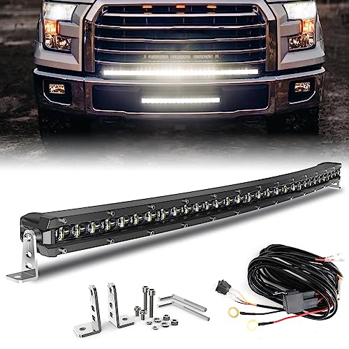 BraveWAY LED Light Bar Curved 32 Inch Single Row Offroad Lighting Driving Lightbar Spot Flood Combo Beam LED Work Light for Trucks UTV ATV SUV 4WD 4X4 Pickup - size: 32 Inch