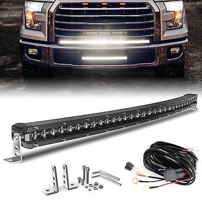 BraveWAY LED Light Bar Curved 32 Inch Single Row Offroad Lighting Driving Lightbar Spot Flood Combo Beam LED Work Light for Trucks UTV ATV SUV 4WD 4X4 Pickup - size: 32 Inch