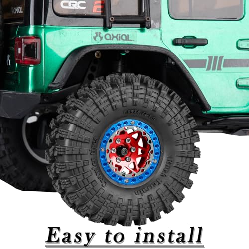 1.9 RC Wheels for 1/10 SCX10 SCX10II SCX10III 90046 TRX4 D90.Aluminium RC Truck Tires Highway Tires 1.9" RC Wheels and Tires 1.9 Beadlock Wheel Rim RC Tires,Red&Blue - color: Red&blue（for 1/10）