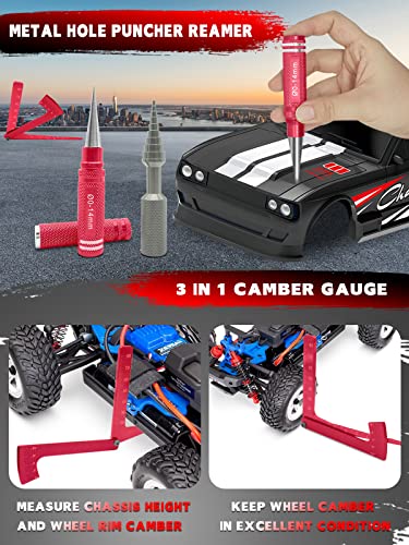 RC Tool Kit, 1/10 1/8 RC Tool, RC Car Boat Helicopter Repair Tools - 27pcs | Include Screwdriver (Flat, Phillips, Hex), Work Stand, Screw, Pliers, Body Reamer, Wrench, Tray, Storage Rack (Red) - color: Red