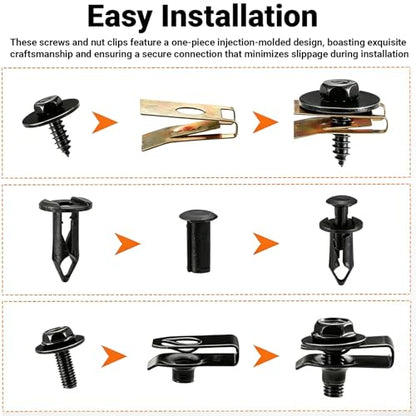 100PCS Car Body Fender Bumper Splash Guard Fixing Clip, Car Clips Rivet Fasteners, Undertray Screws, U-Screws and Bolts Kit, Universal Engine Under Cover Splash Shield Guard Body Bolts