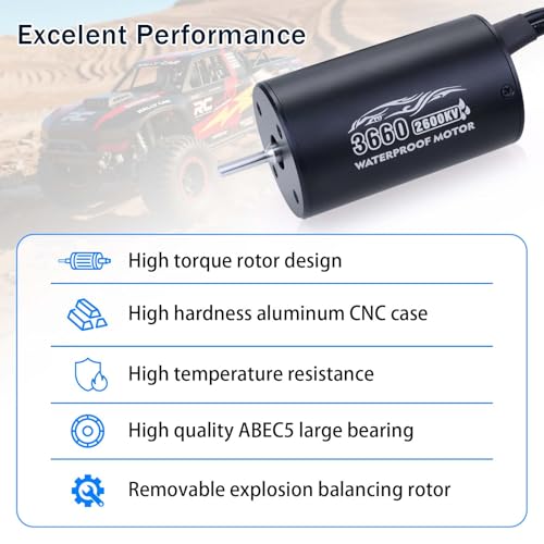 Surpass Hobby 3660 Brushless Motor 2600kv Waterproof 4 Poles sensorless Shaft 3.175 Motor for 1/10 RC Racing Car - size: 2600KV, style: 3660 Motor