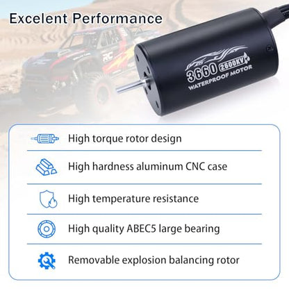 Surpass Hobby 3660 Brushless Motor 2600kv Waterproof 4 Poles sensorless Shaft 3.175 Motor for 1/10 RC Racing Car - size: 2600KV, style: 3660 Motor