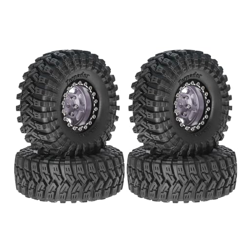 1.3” Aluminum Beadlock Wheels & Rock Trail Tires Set for 1/18 1/24 RC Crawlers, -8.0mm Offset, 68×26mm, 7mm Hex, Foam Inserts, Fits TRX4M SCX24 AX24 FCX24 Ascent-18, Pre-Assembled 4 pcs (Gray) - color: Gray