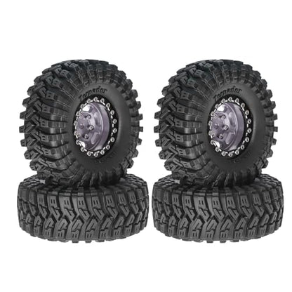 1.3” Aluminum Beadlock Wheels & Rock Trail Tires Set for 1/18 1/24 RC Crawlers, -8.0mm Offset, 68×26mm, 7mm Hex, Foam Inserts, Fits TRX4M SCX24 AX24 FCX24 Ascent-18, Pre-Assembled 4 pcs (Gray) - color: Gray