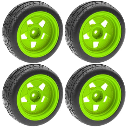 ShareGoo Nylon Wheel Rims with Rubber Tire RC 12mm Hex Compatible with HSP Tamiya Kyosho RedCat Sakura WLtoys 1/10 RC On-Road Racing Touring Car (Green) - color: Green