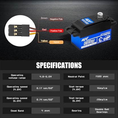 GOUPRC 20kg Low Profile Servo High Torque Metal Gear Digital Servo with 25T Metal Arm for 1/8 1/10 1/12 R/C Model DIY Car Robot (2PCS) - style: 20KG*2