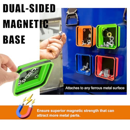 Yourkar Collapsible Magnetic Parts Tray, 4.5 Inch Foldable Magnetic Square Silicone Tray, Tool Tray Set with Double-Sided Magnetic Base for Screw Bolts Nuts Pins, Car Accessories (Green) - color: Green, 1 PCS