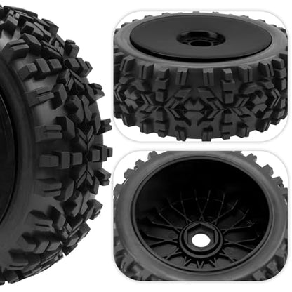 ShareGoo RC Hobby OD 4.72" 1/8 Scale RC Buggy Wheels & Rubber Tires 17mm Hex Rims Compatible with Arrma Typhon 3S 6S Kyosho Losi 8IGHT Traxxas Redcat HSP HPI 1/8 Scale Off Road Car Buggy (Black) - color: Black