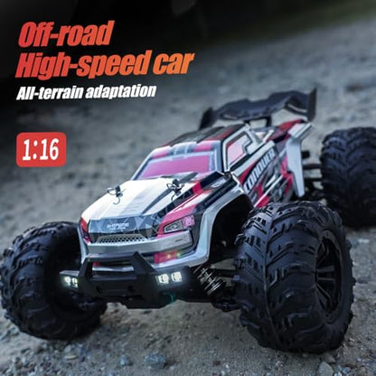1:16 Fast RC Cars,50km/h Carbon Brush Motor High Speed RC Car for Adults, 4WD Waterproof Monster Truck, 2.4GHz All Terrain Off-Road, 3 Batteries, Green - color: 16102,3 Batteries,green