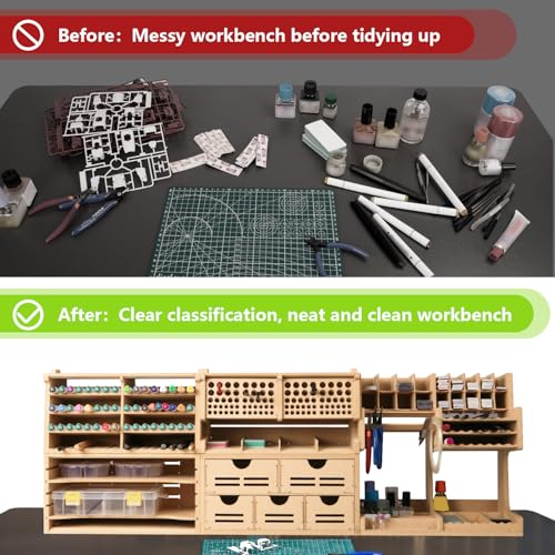 Plastic Model Tool Organizer, Organize Plastic Model Building Tools Pliers/Tweezers/Brushes/Screwdrivers Stick Tools, MDF Material Model Workbench, Suitable for Tamiya/Gundam Tools GK Pro