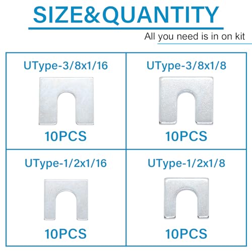 40 PCS Auto Body Fender Alignment Shim 1/16" & 1/8" Thick- 3/8" & 1/2" Slot Automotive Alignment Shim Assortment Kit