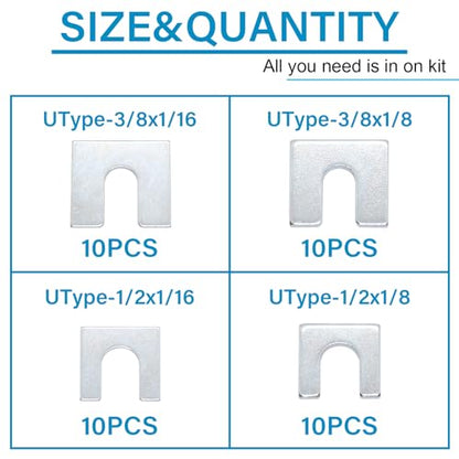 40 PCS Auto Body Fender Alignment Shim 1/16" & 1/8" Thick- 3/8" & 1/2" Slot Automotive Alignment Shim Assortment Kit
