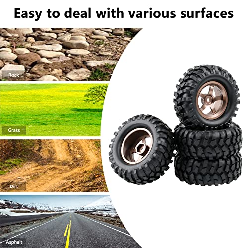 1.9 Tires and Wheels 12mm Hex for Traxxas Stampede | 1/10 RC Crawler Tires, 96mm OD, Aluminum Lock Nuts, Wrench - color: Titanium Gold