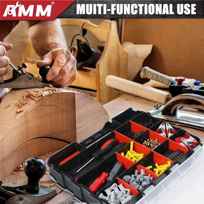 AMM Tool Box, Double Side Tool Box Organizer with 34 Compartments, Removable Dividers, Tackle Box Small Parts Screw Hardware Organizer for Screws, Nuts, Nails and Bolts (2 Piece, Red) (Pack of 2) - size: 2PC (Pack of 2)