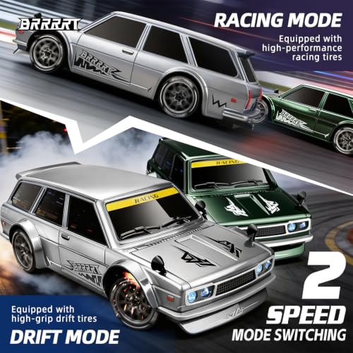 4WD High Speed RC Drift Car,1:24 Remote Control Car,20KM/H Mini RC Drift Car with LED Lights,Adjustable High Speed/Low Speed Drift Car,Extra Drifting Tires,Birthday Gifts for Kids Gift 6+ - style: Silvery Drift Car