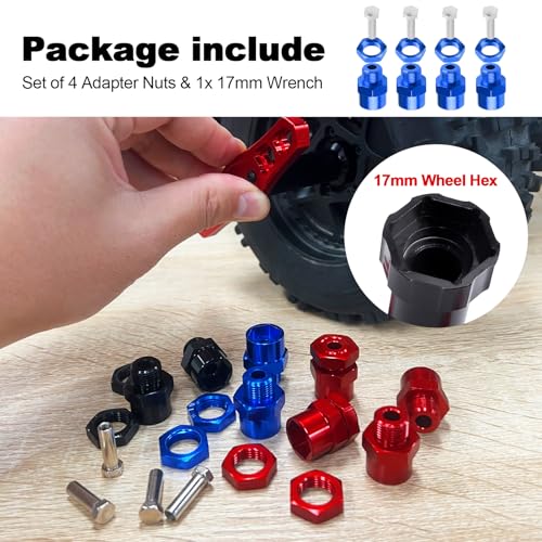 Hobbypark 12mm to 17mm Wheel Hex Hub Adapter Extension Conversion Offset for 1/10 RC Cars Trucks Off Road Buggy Upgrade 1/8 Tires (with Navy Blue Adapter) - color: With Navy Blue Adapter