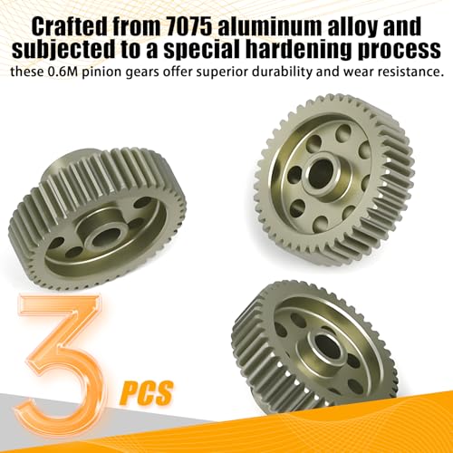 64P Pinion Gear 3.175mm Shaft 7075 Aluminum Alloy Motor Gears,0.6 Metric Pitch 42 43 44T with 1/8 Hole Pinion Gear Compatible with 1/10 Arrma HPI Kyosho Losi Axial Traxxas Tamiya RC Car - size: 42 43 44T