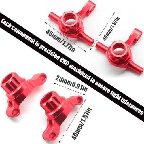 Front Rear Knuckle Arm Steering Cup Hub Aluminum Front Steering Knuckles Arm and Rear Hub Carriers Set for Tamiya TT02 (TT-02) RC Car – CNC Machined Upgrade Parts Red - color: Red