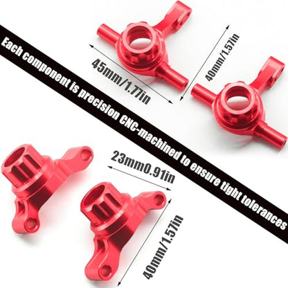 Front Rear Knuckle Arm Steering Cup Hub Aluminum Front Steering Knuckles Arm and Rear Hub Carriers Set for Tamiya TT02 (TT-02) RC Car – CNC Machined Upgrade Parts Red - color: Red