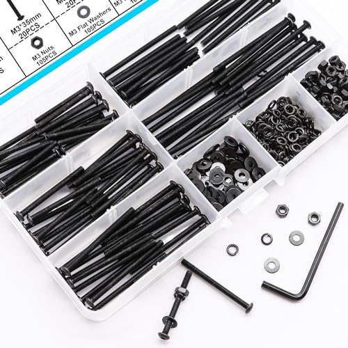 420PCS Black M3 Button Head Hex Socket Cap Screws, M3 x 30/35/40/45/50mm Metric Screws Bolts Nuts Washers Assortment Kit, 10.9 Grade Alloy Steel - size: M3 x 30/35/40/45/50mm, style: Button Head