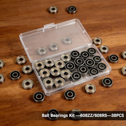 Dianrui 38 PCS 608RS & 608ZZ Ball Bearings Assortment Kit, Small Bearings Carbon Steel Deep Groove Bearing, for Furniture Wheel, Roller Skates, 3D Printing and ect (8mm x 22mm x 7mm) - size: 608RS & ZZ