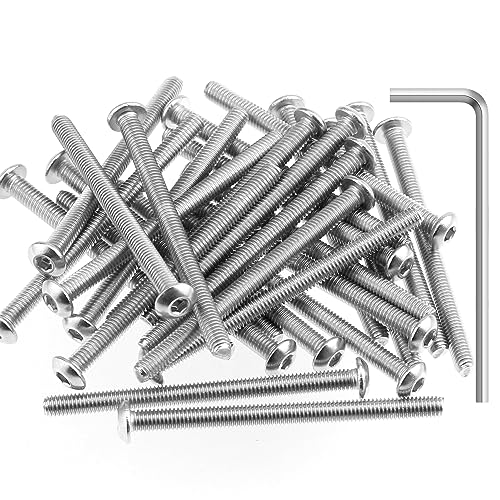 HELIFOUNER 50 Pieces M3 x 40mm, Thread Pitch 0.5mm, 304 Stainless Steel (18-8) Button Head Socket Cap Screws, Fully Threaded - size: M3 x 40mm