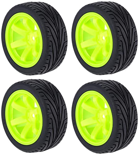 4PCS RC Car Rubber Tires and Plastic Wheels Rims Compatible with 1/10 Scale On Road Touring Racing Flat Drift Car for HSP HPI Tamiya Sakura (Green) - color: Green