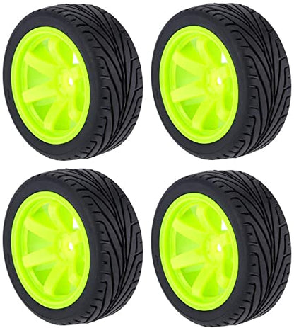 4PCS RC Car Rubber Tires and Plastic Wheels Rims Compatible with 1/10 Scale On Road Touring Racing Flat Drift Car for HSP HPI Tamiya Sakura (Green) - color: Green