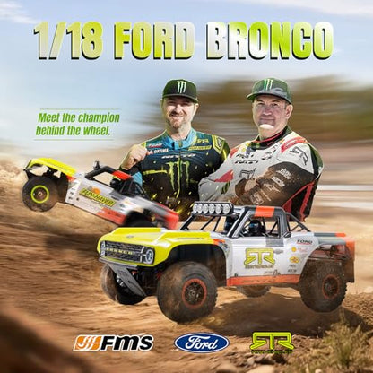 FMS 1/18 RC Truck FSC18 Ford Bronco, Officially Licensed by Ford Short Course RC Car, 4x4 Off-Road RC Crawler with LED Lights, and Quick-Release Body-RS (Race Livery A (Brushless RS)) - style: Race livery A -Brushless RS