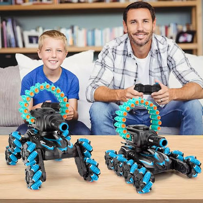 RC Stunt Remote Control Car,Fits for Nerf,Cars for Kids,RC Crawlers,Stunt Remote Control Car Tank for Boys, RC Cars for Kids,360°Battle Tanks,for Boys Ages 8-12 Gift(Blue-2.0)