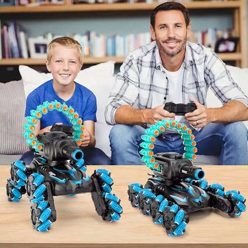 RC Stunt Remote Control Car,Fits for Nerf,Cars for Kids,RC Crawlers,Stunt Remote Control Car Tank for Boys, RC Cars for Kids,360°Battle Tanks,for Boys Ages 8-12 Gift(Blue-2.0)
