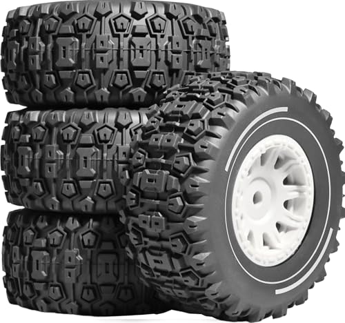 Pre-glued 64mm Wheels &Tires with 12mm Hex for 1/14 Truck, White | Rubber Tire and Nylon Rim for ARRMA Mojave GROM, HPI, Traxxas Slash, Tamiya, Toyota, WLtoy 1/14 1/16 1/18 RC On/Off-Road Car - color: White