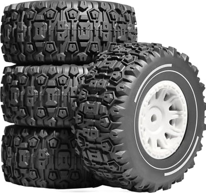 Pre-glued 64mm Wheels &Tires with 12mm Hex for 1/14 Truck, White | Rubber Tire and Nylon Rim for ARRMA Mojave GROM, HPI, Traxxas Slash, Tamiya, Toyota, WLtoy 1/14 1/16 1/18 RC On/Off-Road Car - color: White