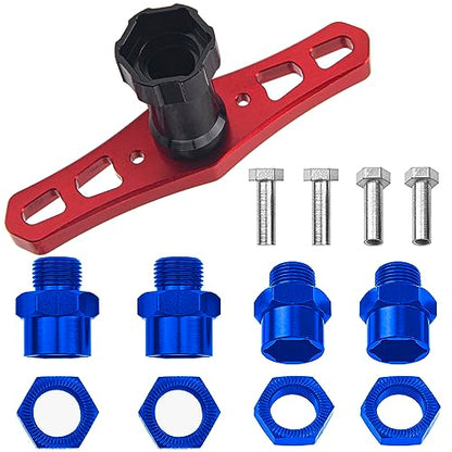 Metal 12mm to 17mm Wheel Hex Adapter Adaptor Converter & 17mm Wheel Hex Wrench & 12mm to 17mm Wheel Hex Drive Hub Adapter 15mm Offset Extension